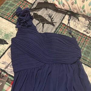 Chic One-Shoulder Navy Dress
